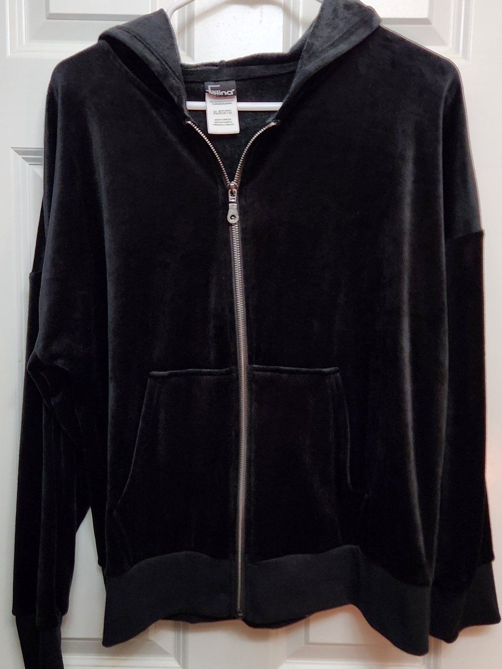 Womens, Felina Brand, Black Velour Full-Zip Hoodie Jacket/Top. Size XL/EG/TG.